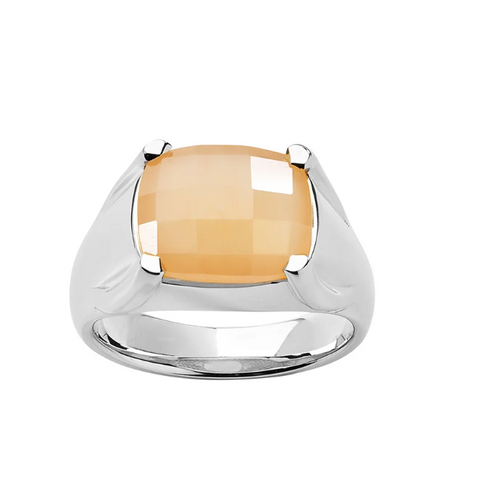 KAREN WALKER SILVER CHEQUERBOARD RING WITH PEACH MOONSTONE