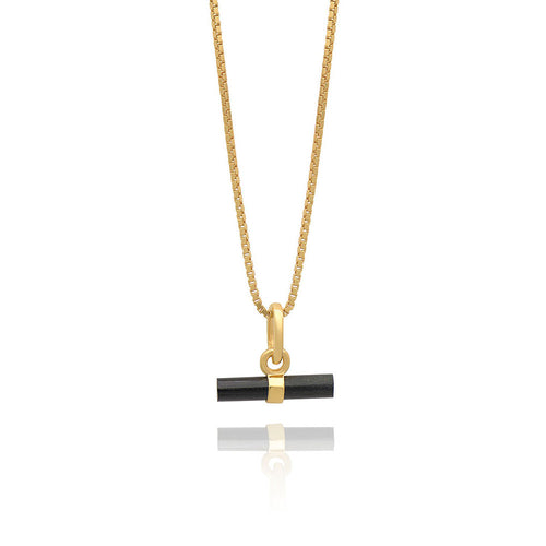 Gold Plated Mini Onyx T-Bar Necklace