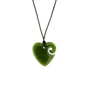 Imported Greenstone  Pendant- Heart with Koru 28mm