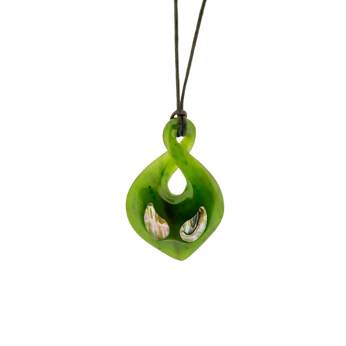 Imported Greenstone  Pendant- Twist + Paua 47mm