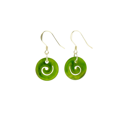 Imported Greenstone  Earrings- Koru 15mm