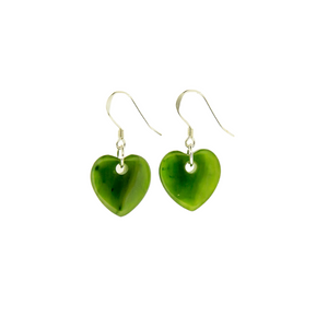 Imported Greenstone  Earrings- Heart 16mm