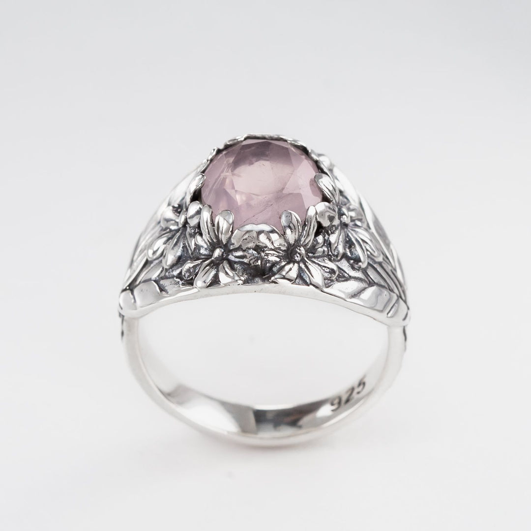 Nick Von K Sterling Silver with Rose Quartz Flower Garden Ring