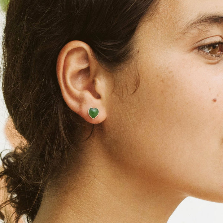 Nick Von K Sterling Silver and Pounamu Heart Stud Earrings