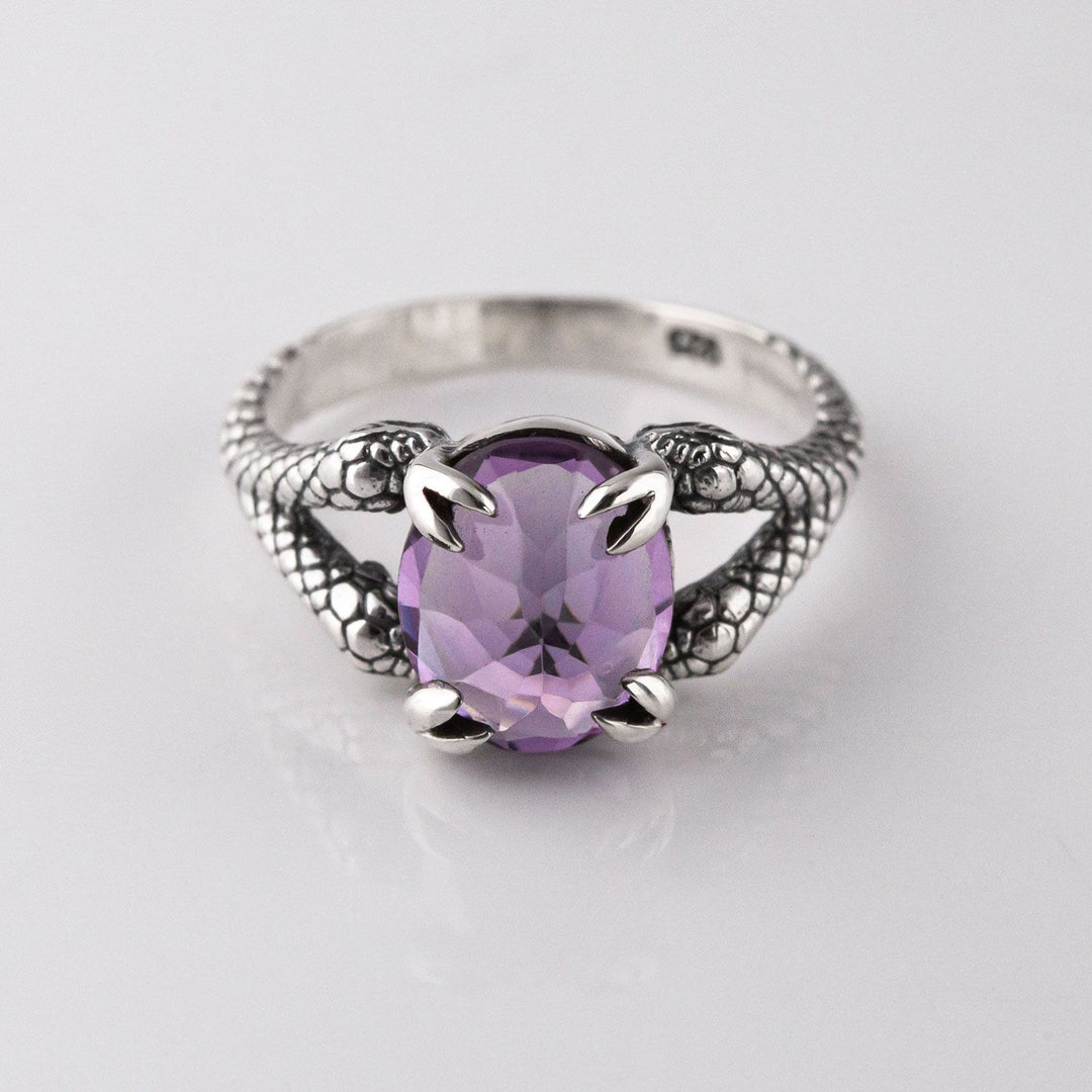 Nick Von K Sterling Silver with Amethyst Double Headed Snake Ring