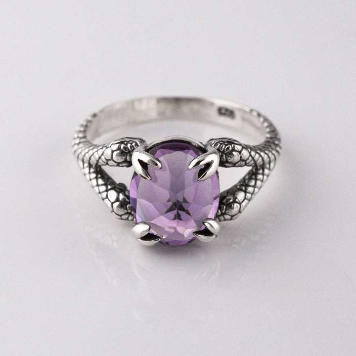 Nick Von K Sterling Silver with Amethyst Double Headed Snake Ring