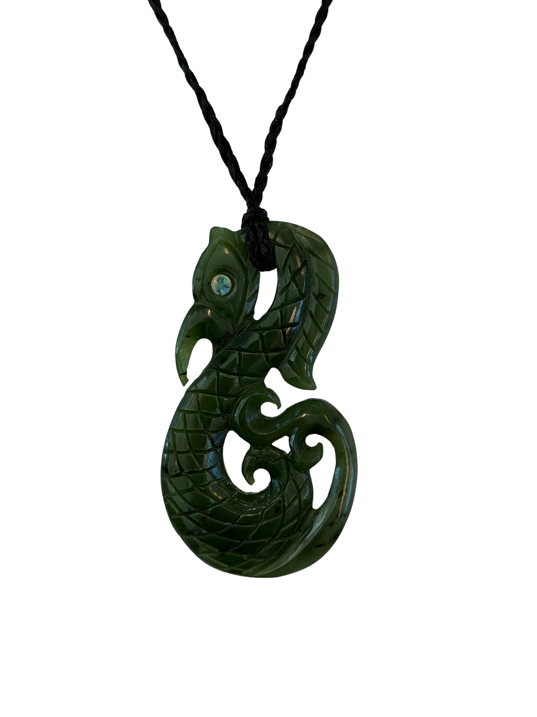 NZ Greenstone Detailed Manaia with Paua Eyes 70mm