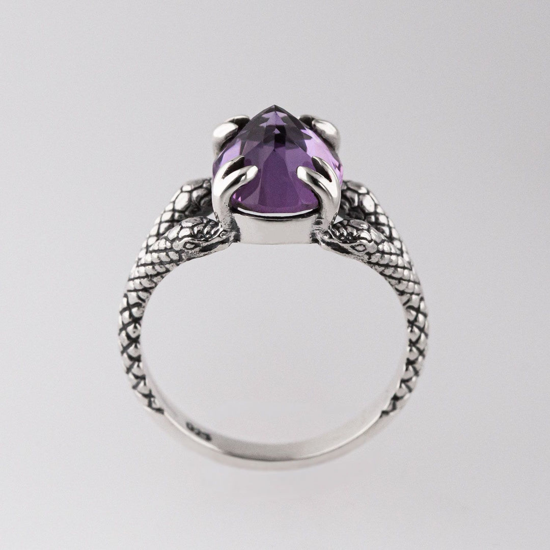 Nick Von K Sterling Silver with Amethyst Double Headed Snake Ring