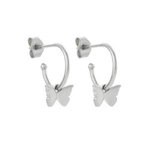 KAREN WALKER SILVER BUTTERFLY HOOP EARRINGS