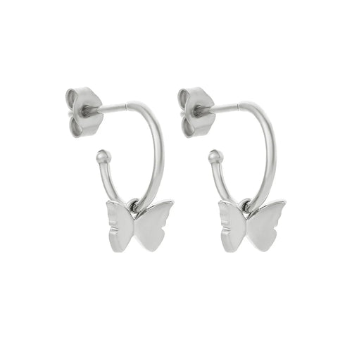 KAREN WALKER SILVER BUTTERFLY HOOP EARRINGS