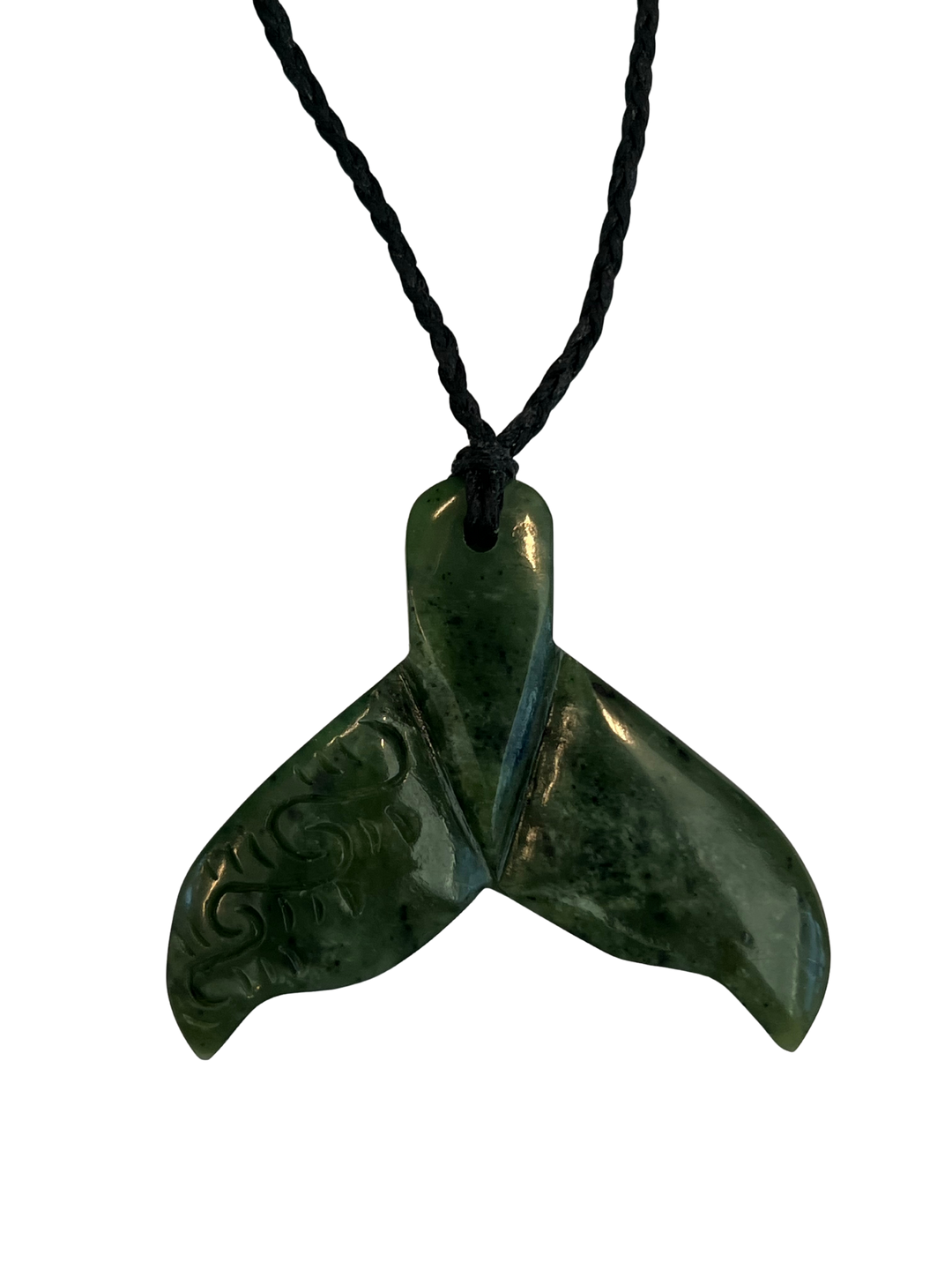 NZ Greenstone Detailed Whale Tail 55 x 60mm