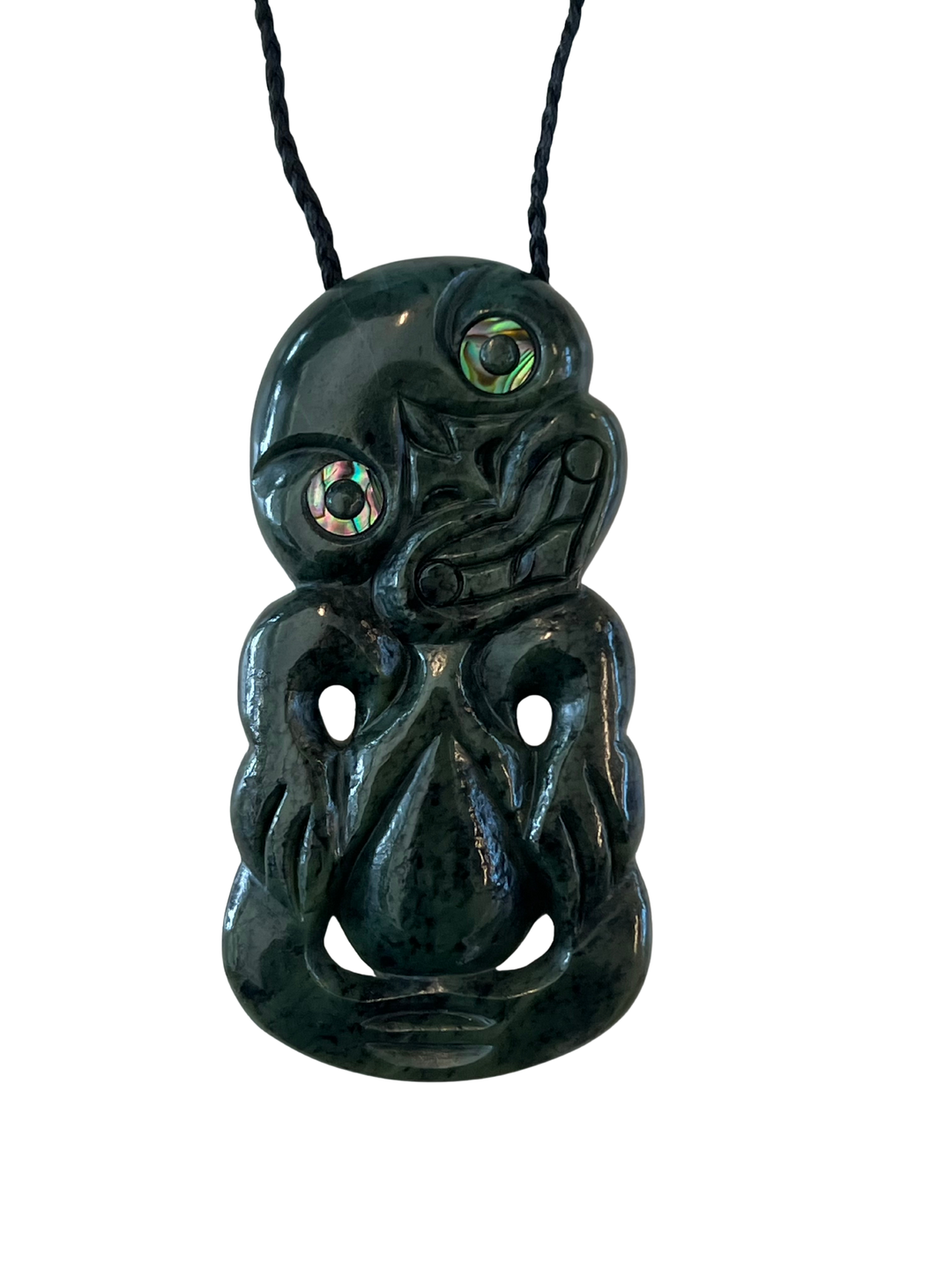 NZ Greenstone Statement Tiki with Paua Eyes 125mm