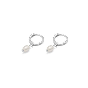 Silver Classic Pearl Hoops