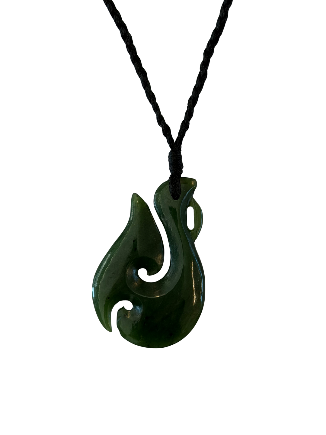 NZ Greenstone Hei Matau / Fish Hook with Koru 50mm