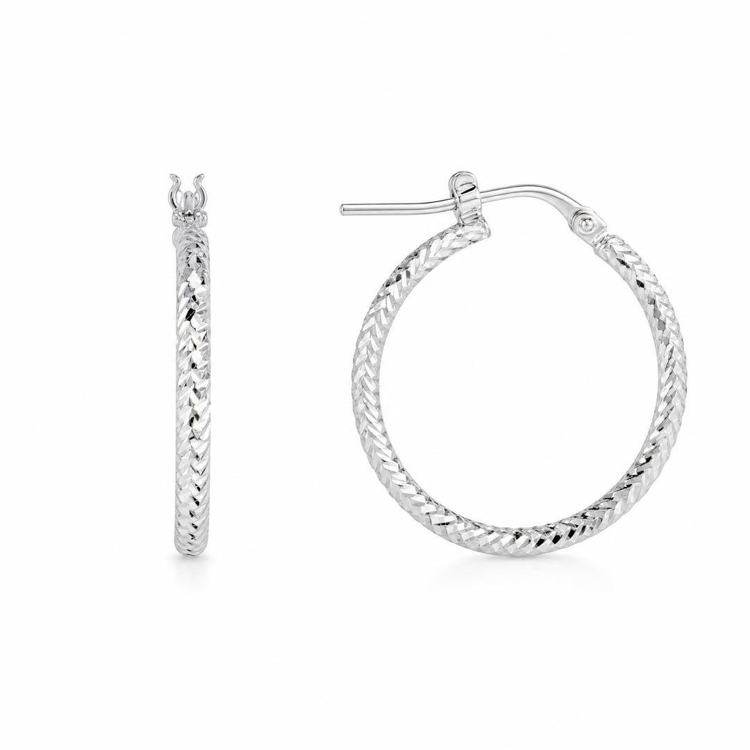 LT Sterling Silver 18mm Textured Hoop Earrings