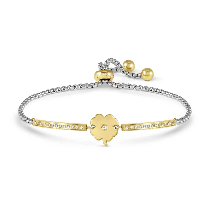 Nomination Milleluci Bracelet in Stainless Steel & CZ Gold Four Leaf Clover