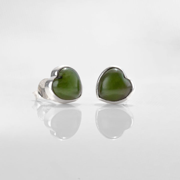 Nick Von K Sterling Silver and Pounamu Heart Stud Earrings
