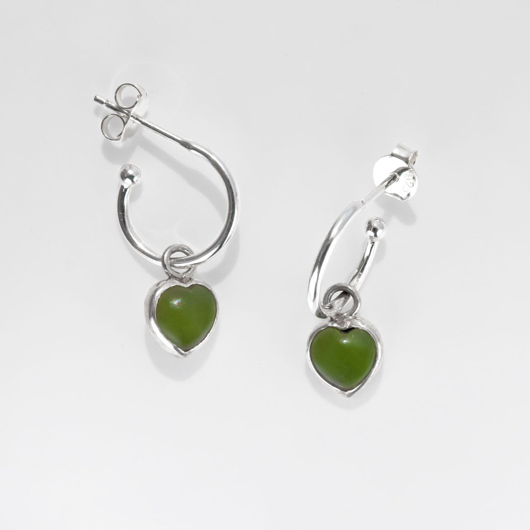 Nick Von K Sterling Silver and Pounamu Heart Earrings