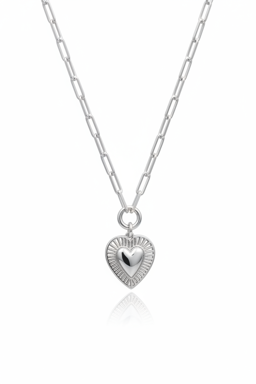 LT Sterling Silver Fluted Heart Necklace