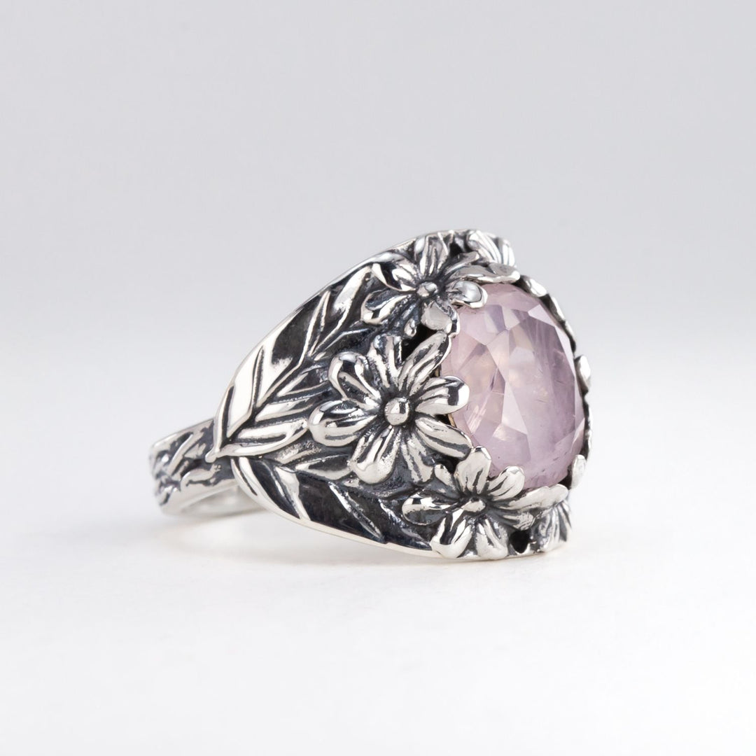 Nick Von K Sterling Silver with Rose Quartz Flower Garden Ring