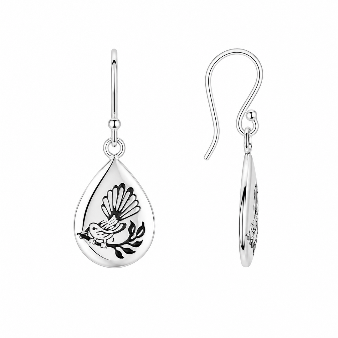 LT Sterling Silver Piwakawaka Stamp Earrings