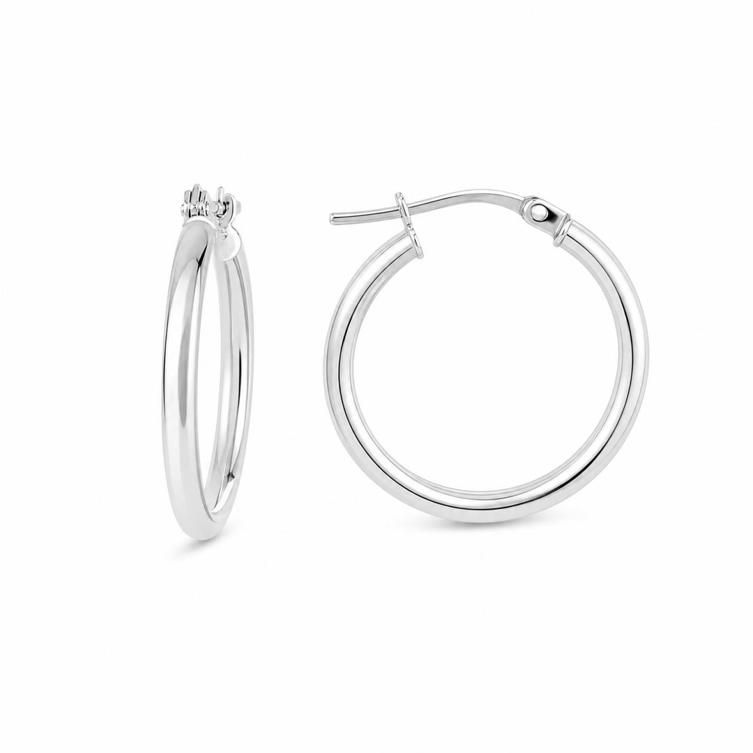 LT Sterling Silver Round Tube 20mm Hoop Earrings