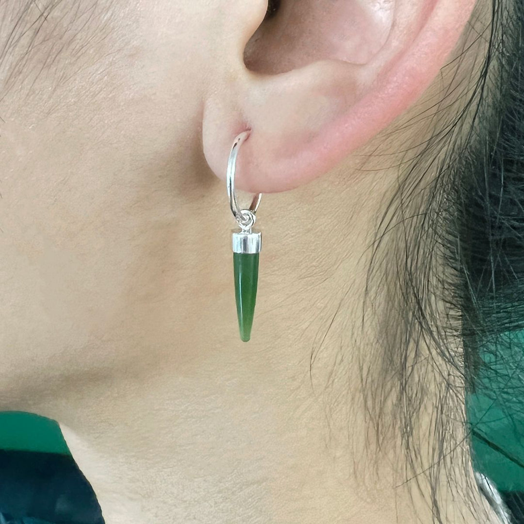 Nick Von K Sterling Silver and Pounamu Skinny Point Earrings
