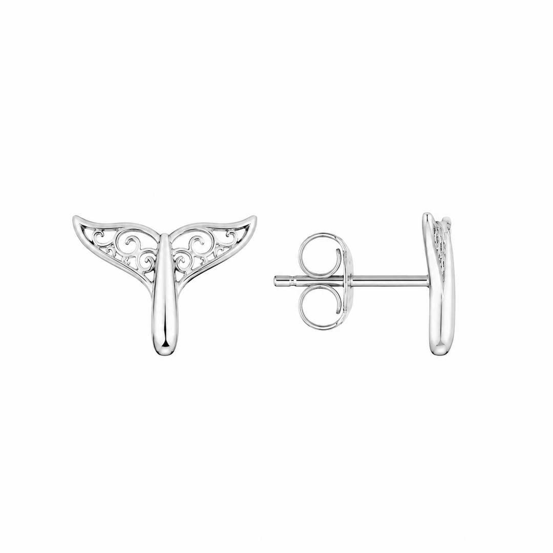LT Sterling Silver Openwork Whale Tail Stud Earrings