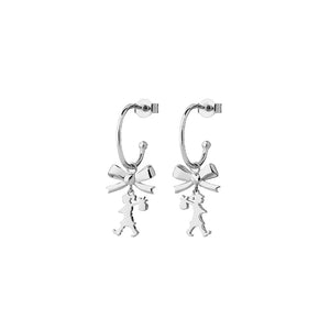 KAREN WALKER SILVER MINI GIRL WITH A BOW HOOPS