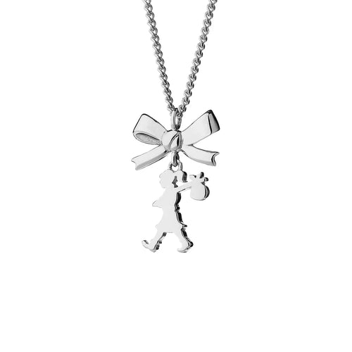 KAREN WALKER SILVER MINI GIRL WITH A BOW NECKLACE