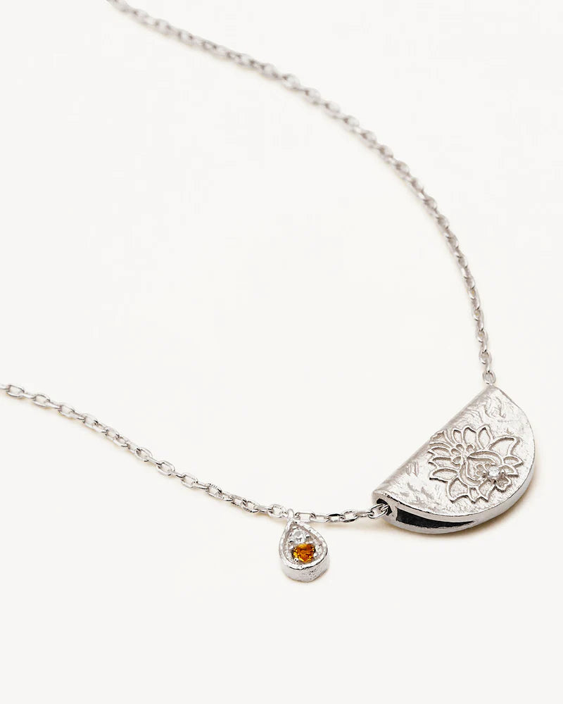By Charlotte Sterling Silver Lotus November Birthstone Necklace - Citrine