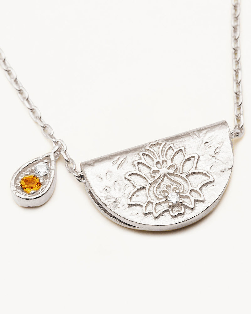By Charlotte Sterling Silver Lotus November Birthstone Necklace - Citrine