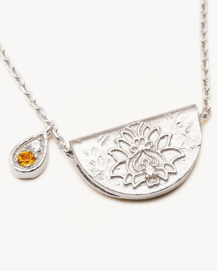 By Charlotte Sterling Silver Lotus November Birthstone Necklace - Citrine