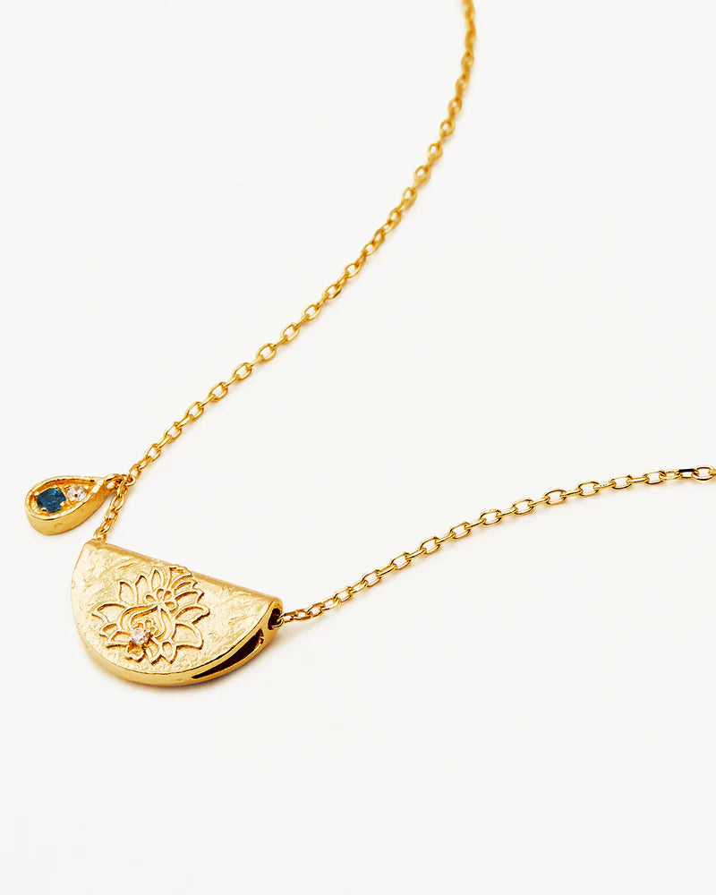 By Charlotte 18k Gold Vermeil Lotus December Birthstone Necklace - Blue Topaz