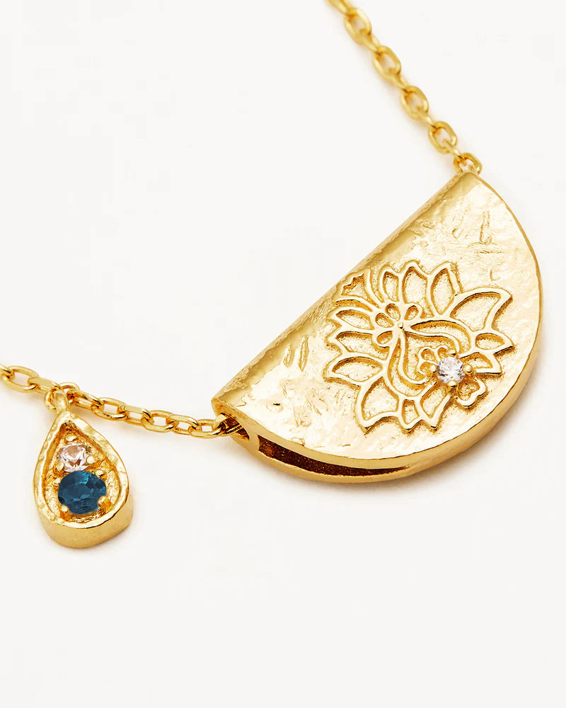 By Charlotte 18k Gold Vermeil Lotus December Birthstone Necklace - Blue Topaz