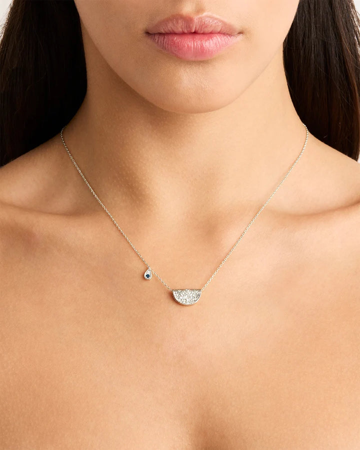 By Charlotte Sterling Silver Lotus December Birthstone Necklace - Blue Topaz
