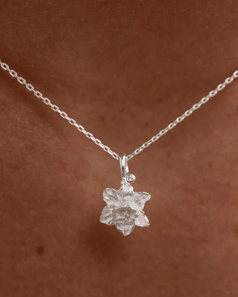 By Charlotte Sterling Silver March Birth Flower Necklace - Daffodil