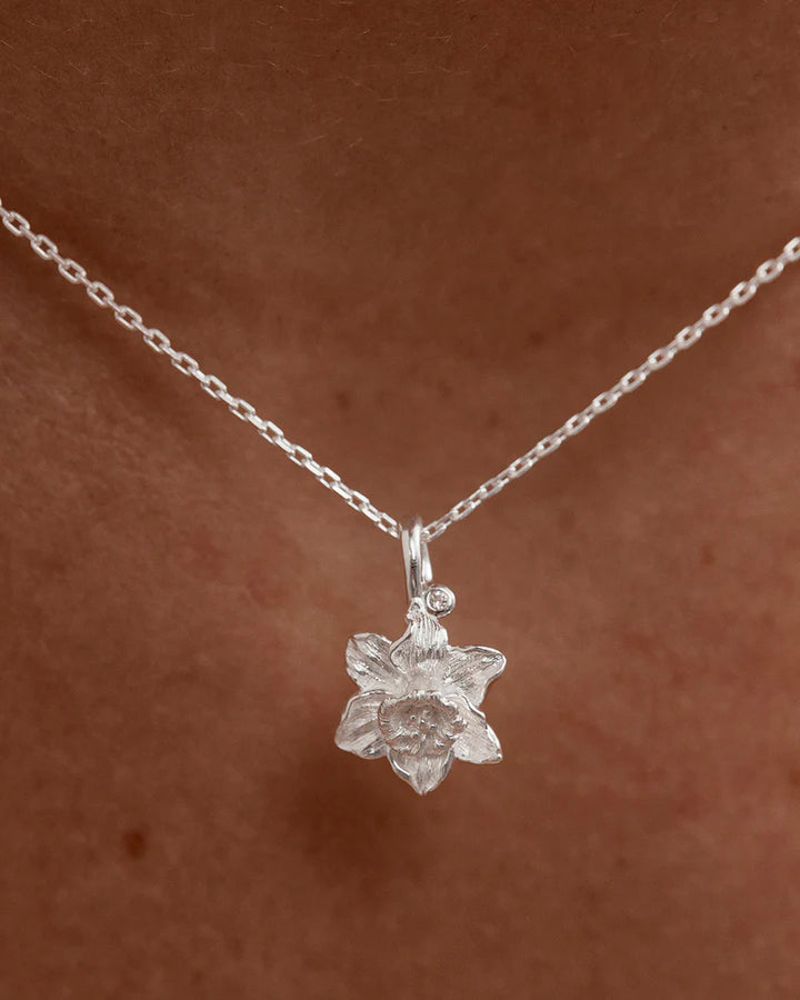 By Charlotte Sterling Silver March Birth Flower Necklace - Daffodil