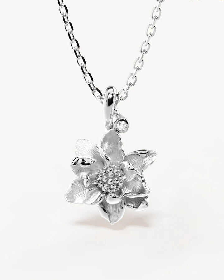 By Charlotte Sterling Silver July Birth Flower Necklace - Water Lily