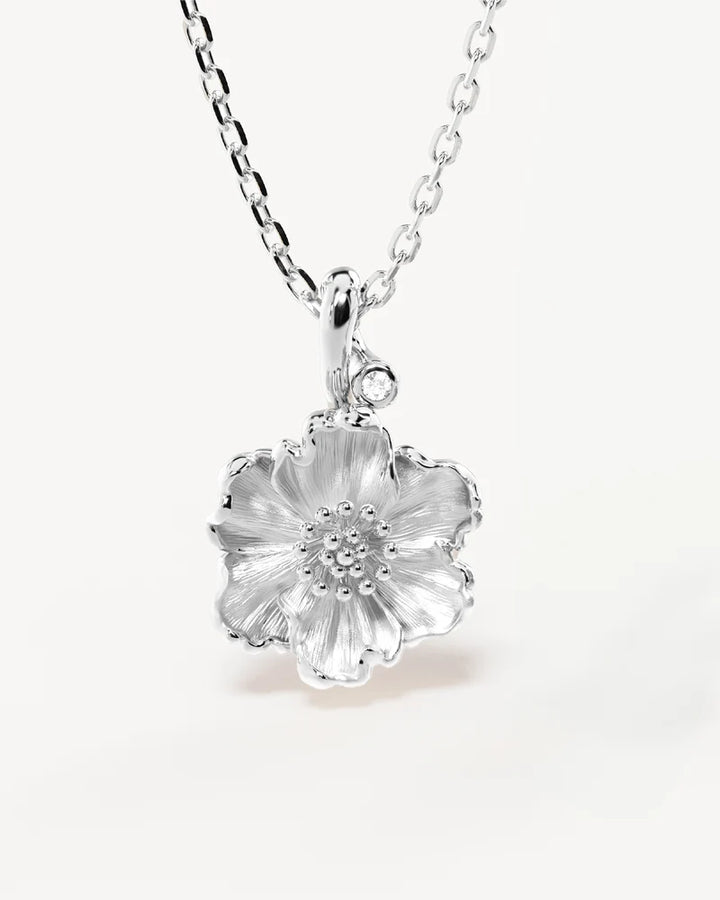 By Charlotte Sterling Silver August Birth Flower Necklace - Poppy