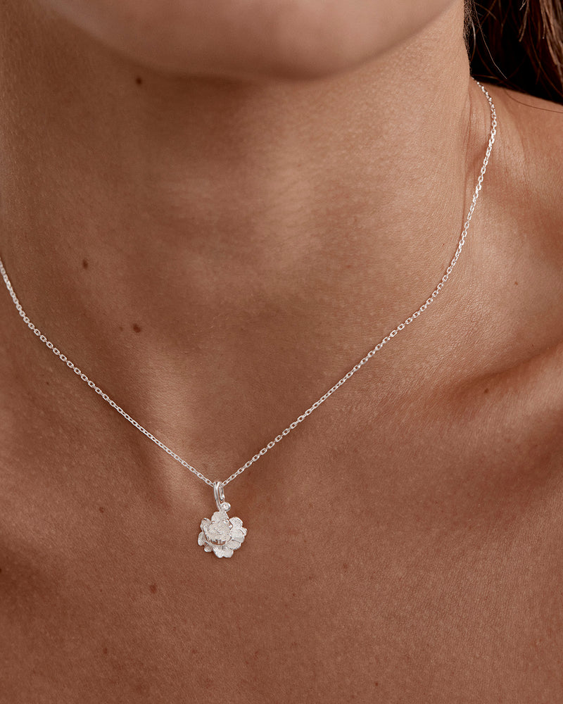 By Charlotte Sterling Silver November Birth Flower Necklace - Peony