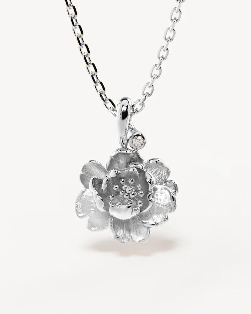 By Charlotte Sterling Silver November Birth Flower Necklace - Peony