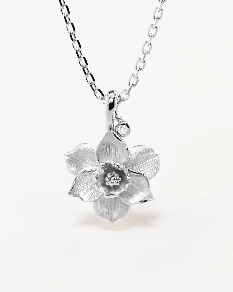 By Charlotte Sterling Silver December Birth Flower Necklace - Narcissus