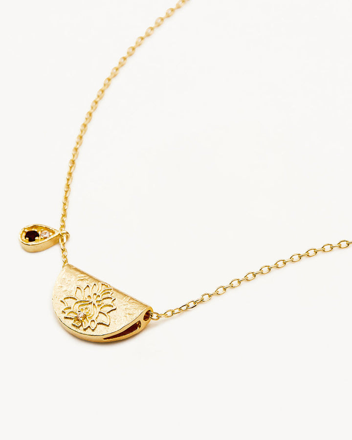 By Charlotte 18k Gold Vermeil Lotus January Birthstone Necklace - Garnet