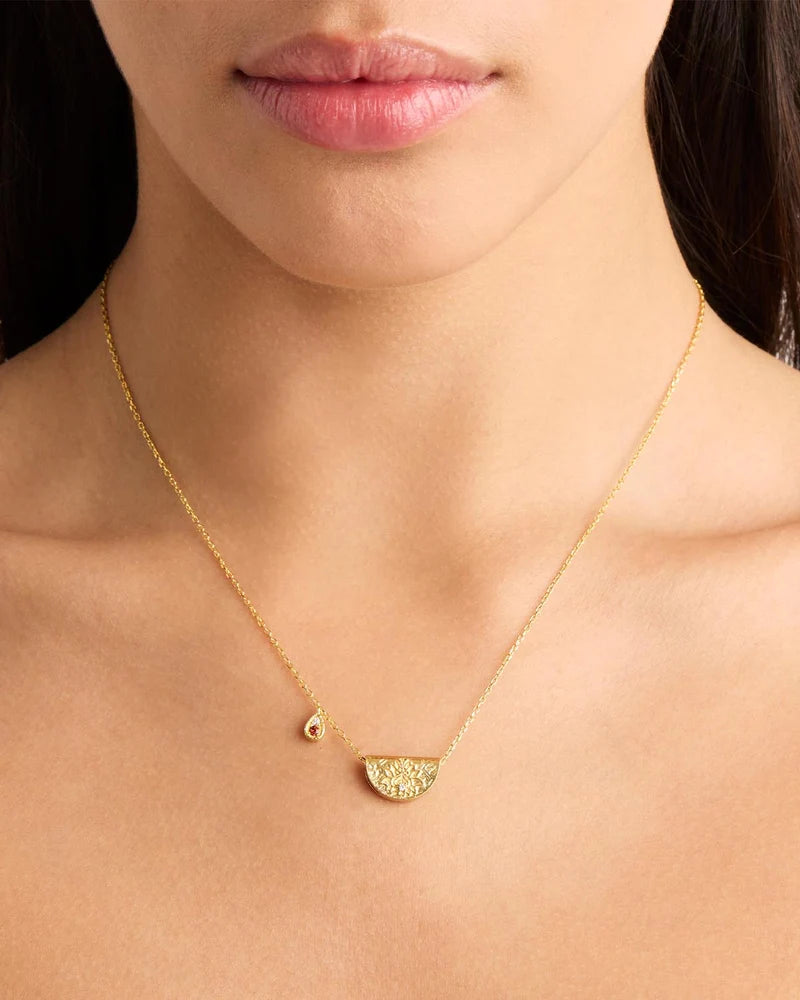 By Charlotte 18k Gold Vermeil Lotus January Birthstone Necklace - Garnet