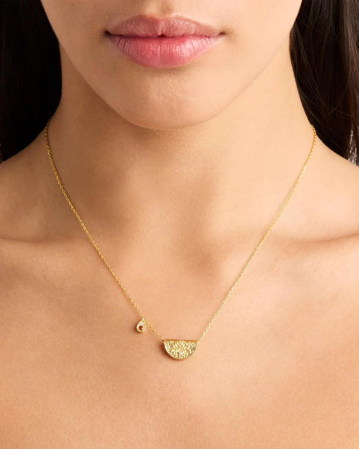 By Charlotte 18k Gold Vermeil Lotus January Birthstone Necklace - Garnet