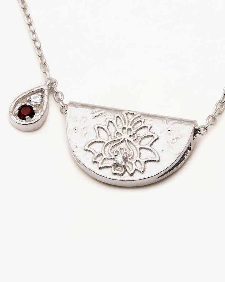 By Charlotte Sterling Silver Lotus January Birthstone Necklace - Garnet
