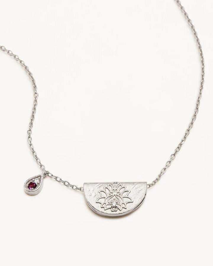 By Charlotte Sterling Silver Lotus February Birthstone Necklace - Amethyst