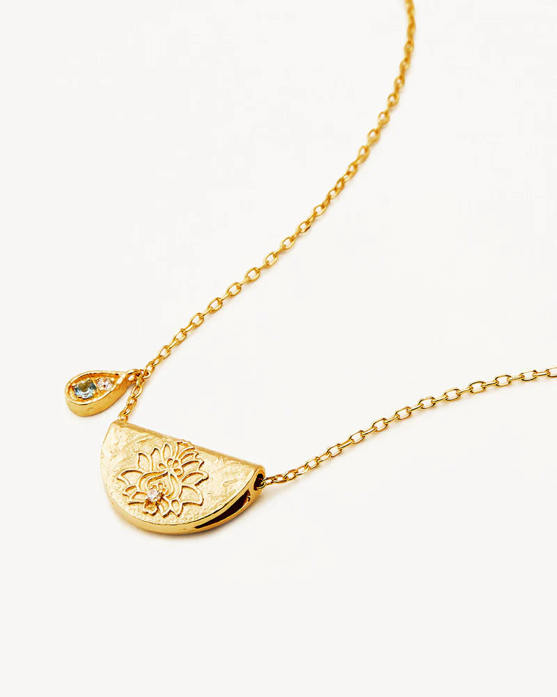 By Charlotte18k Gold Vermeil Lotus March Birthstone Necklace - Aquamarine