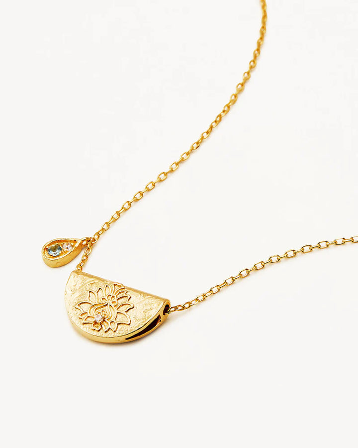 By Charlotte18k Gold Vermeil Lotus March Birthstone Necklace - Aquamarine